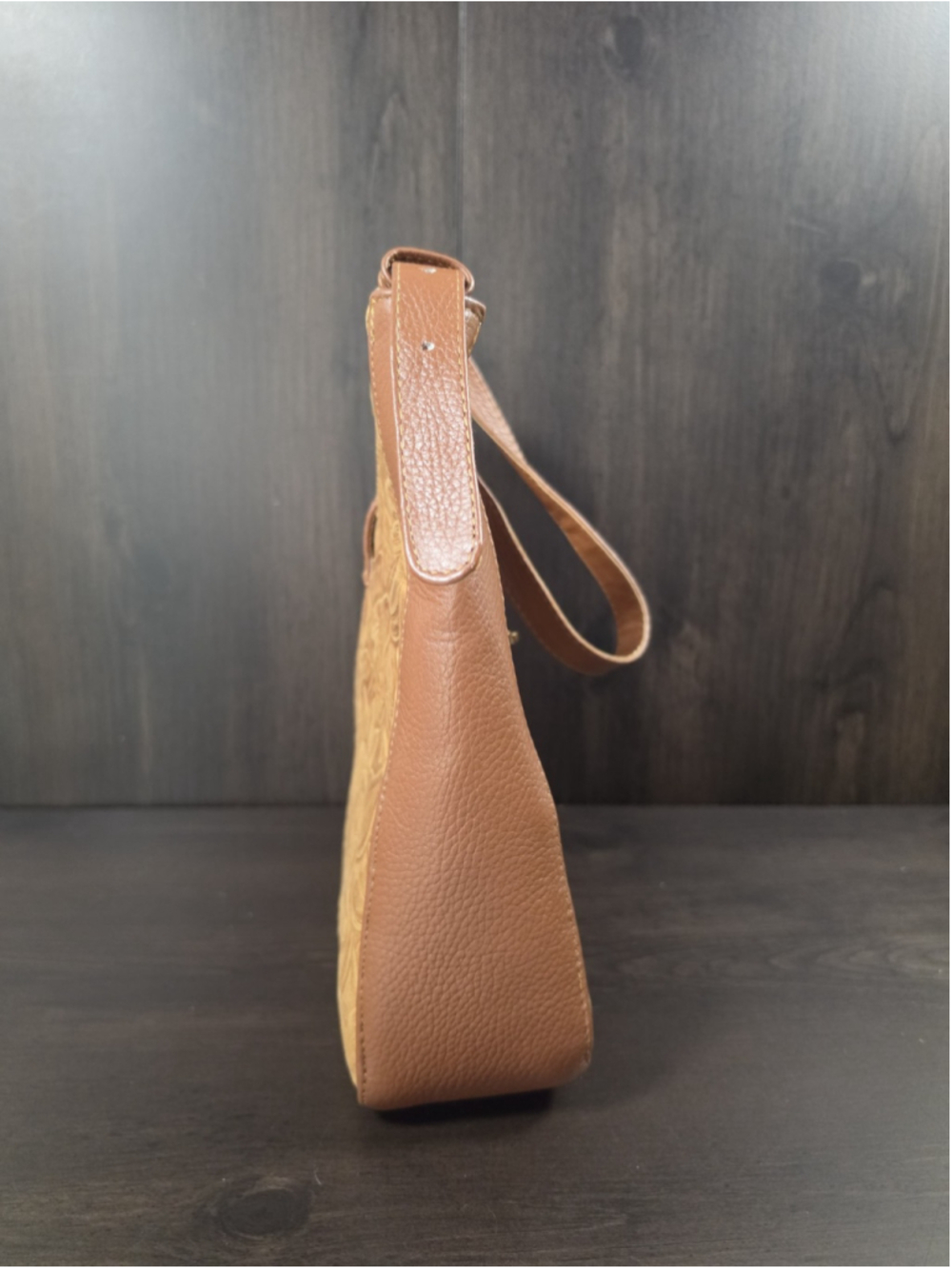 Honey Brown Sunflower Embossed Tooled Artisan LEATHER Shoulder Bag Purse - Picture 7 of 16